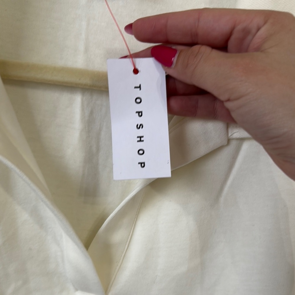 Topshop Oversized Collared Cream Women's Top New with tag long sleeve V Neck - Picture 4 of 9